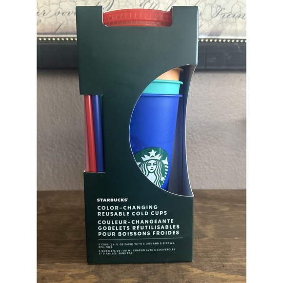 Starbucks Other - Starbucks 2020 Summer 5 Color-Changing Reusable Cold 24 Oz Cups Tumbler & Straws
